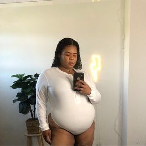 white button down jersey bodysuit